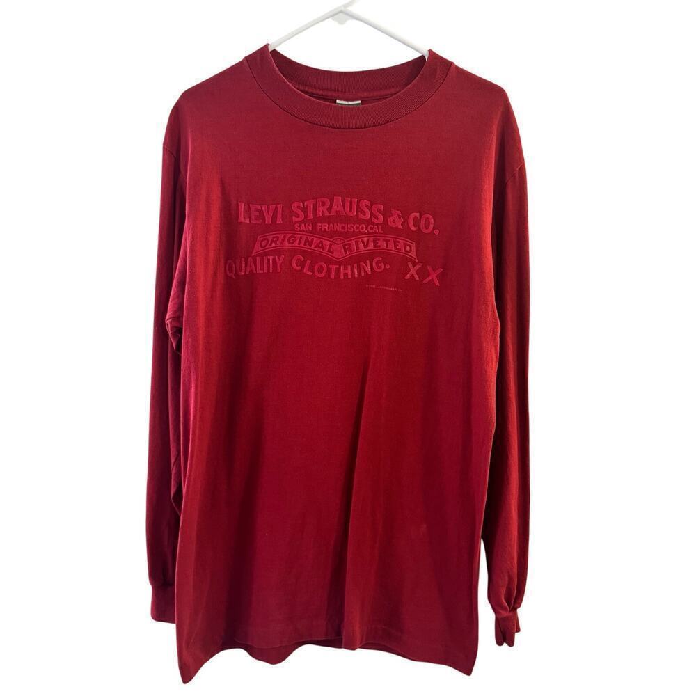 Vintage Single Stitch USA Made Levi’s Strauss Tonal Long Sleeve T Shirt 90s Red